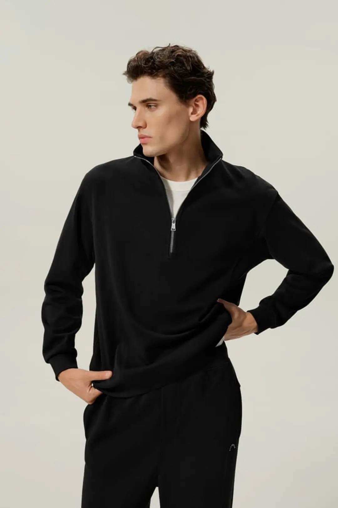 LILYSILK Homme Confortable Sweat en Soie Bouclée Demi-Zip Col Montant Espresso L