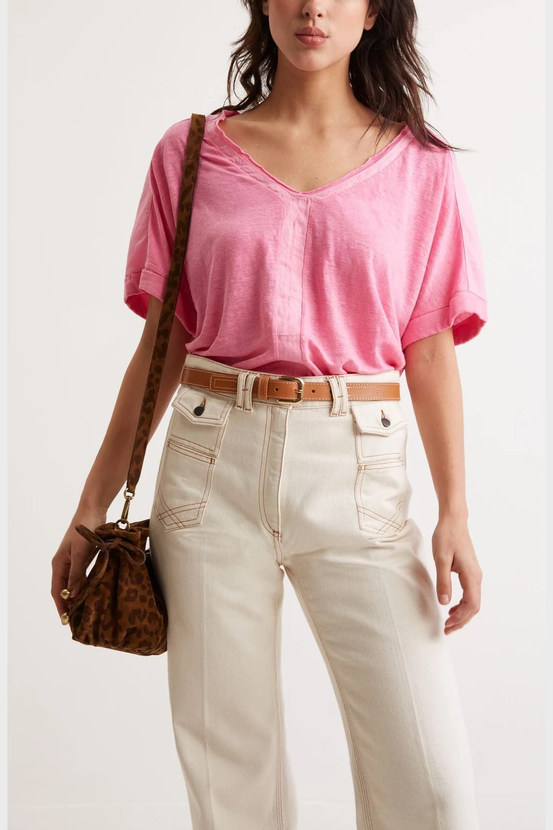 T-Shirt oversize en lin - AGATHA - Rose vif