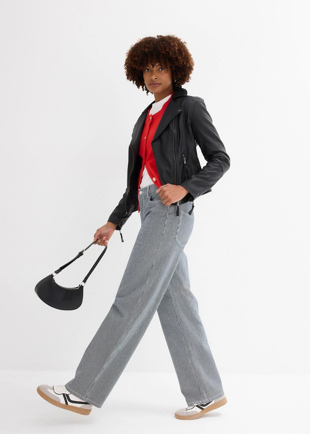 Jean droit loose, taille haute, rayé - 2