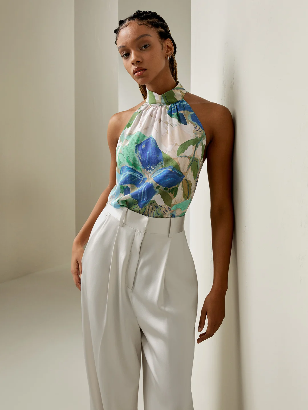 LILYSILK Top Praslin Soie Crêpe de Chine Élégant Sans Manches Floral Peinture à l'Huile T38