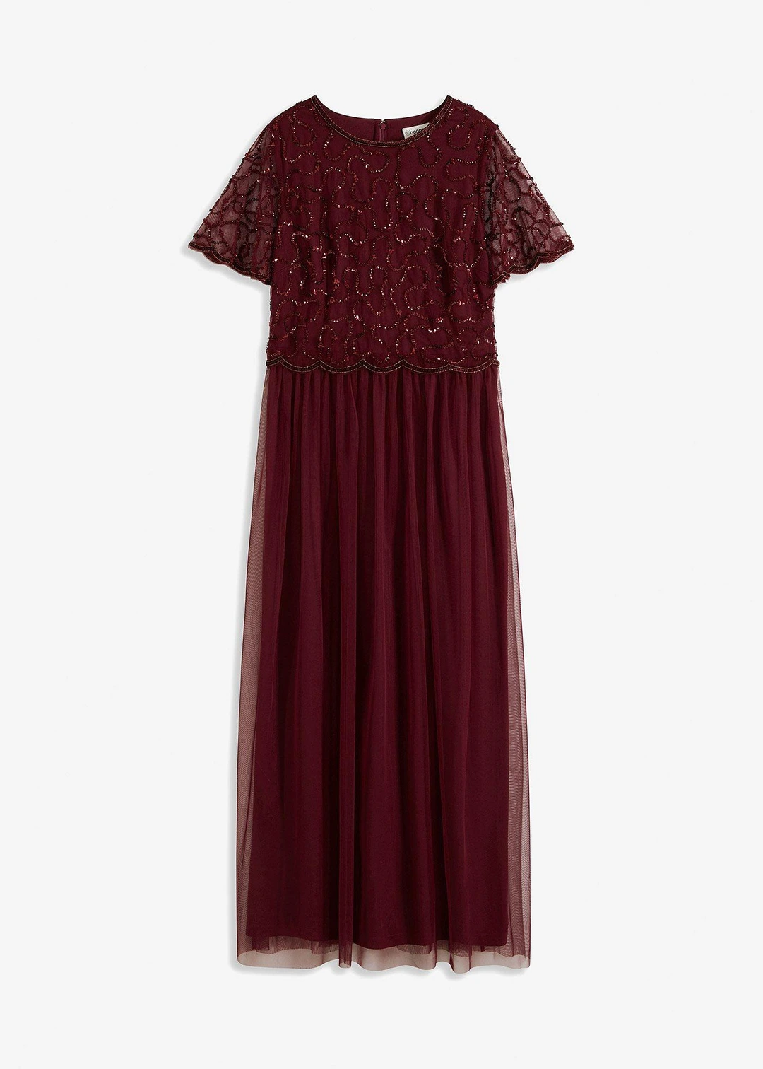 Robe longue en tulle fin avec sequins brodés