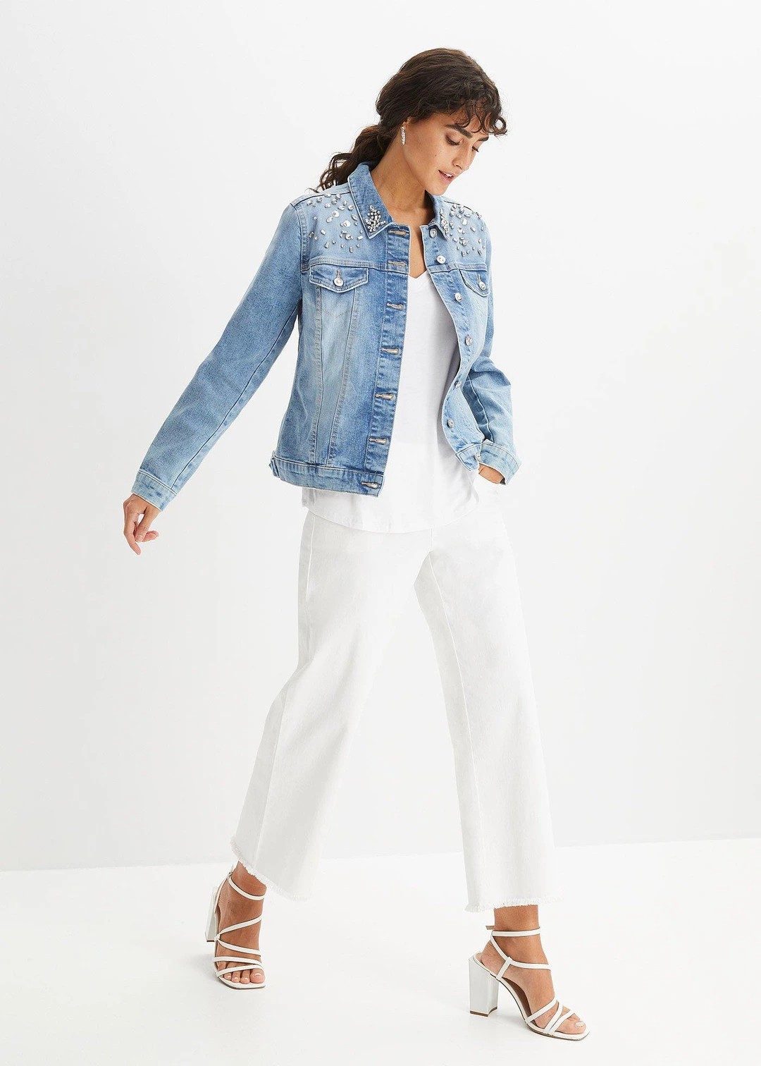 Veste en jean avec strass appliqués - 2