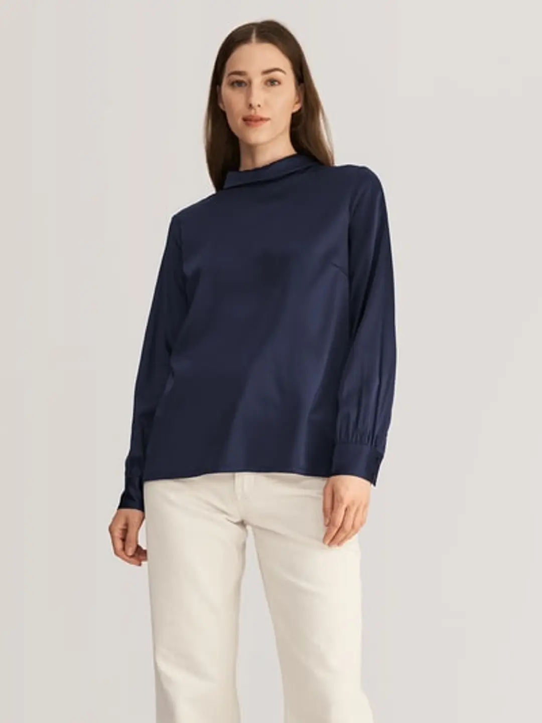 LILYSILK Chemisiers En Soie Femme Col Montant, Manches Longues Soie Extensible De Qualité Température Réglable Chemises Argenté XS