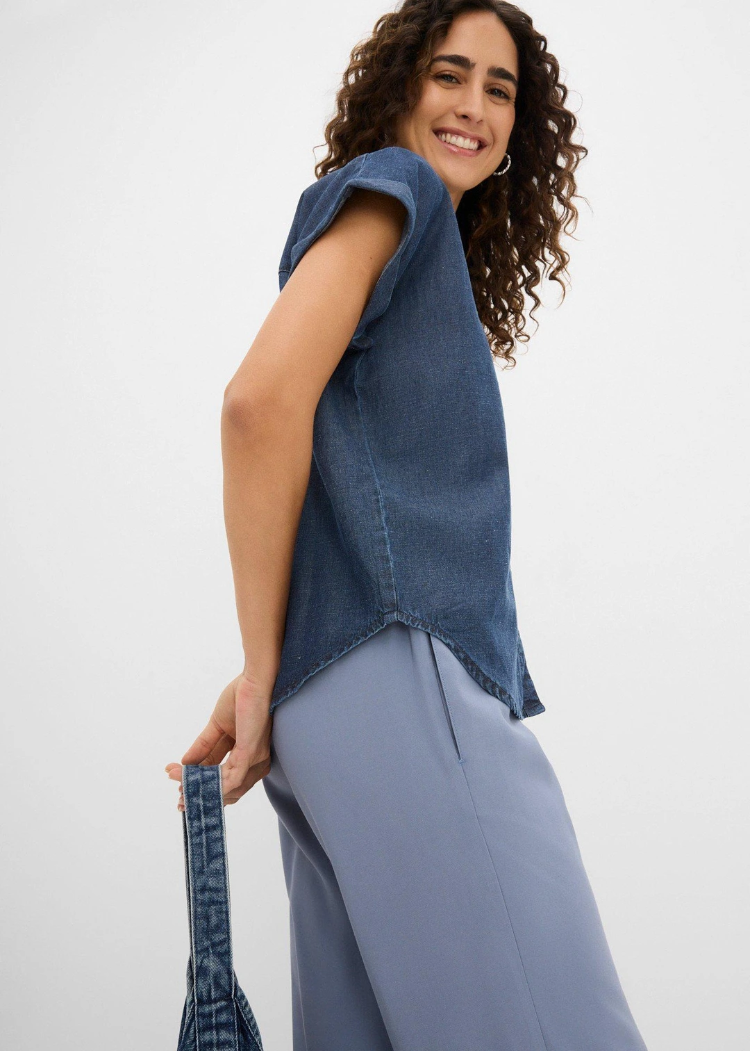Chemise manches courtes en jean avec lin