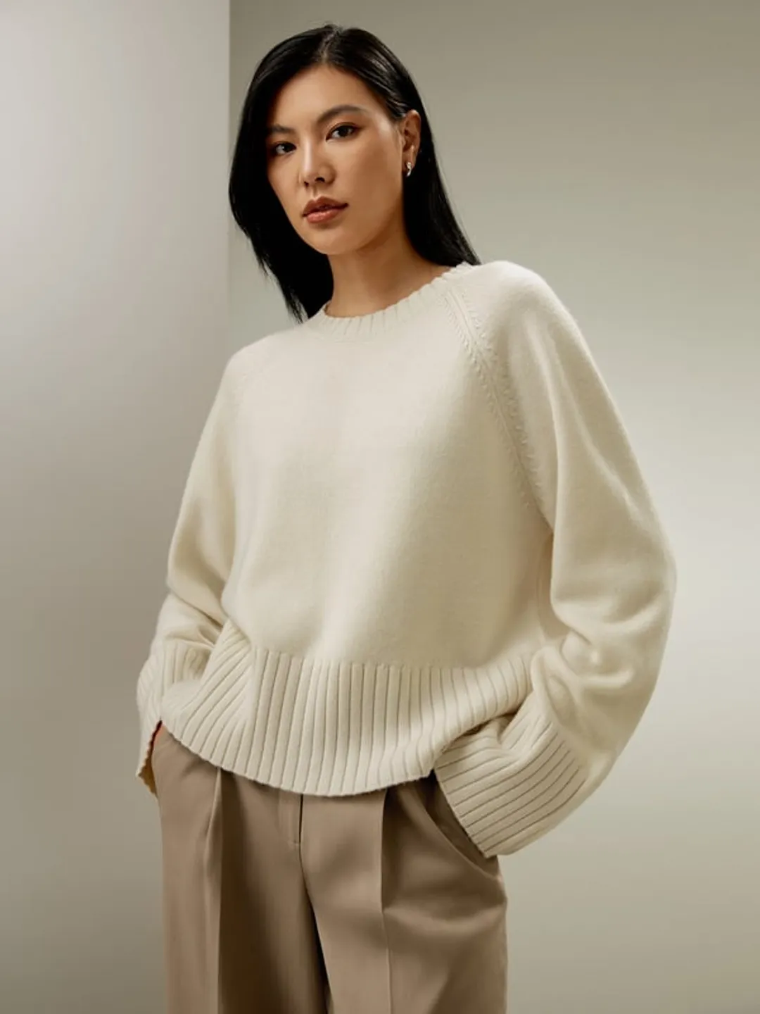 LILYSILK Pull Col Rond Femme Couleur Unie Col Ras Du Cou Laine Mérinos De Luxe Et De Cachemire Doux Pour La Peau, Confortable Et Durable Blanc M