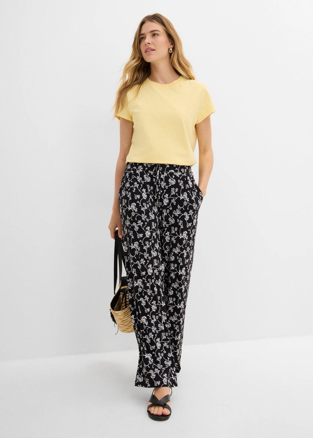 Pantalon palazzo en viscose extensible