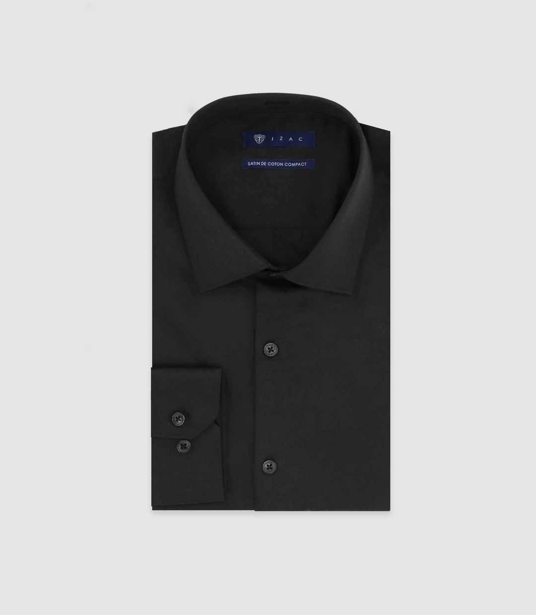 IZAC - Chemise slim en satin de coton NOIR