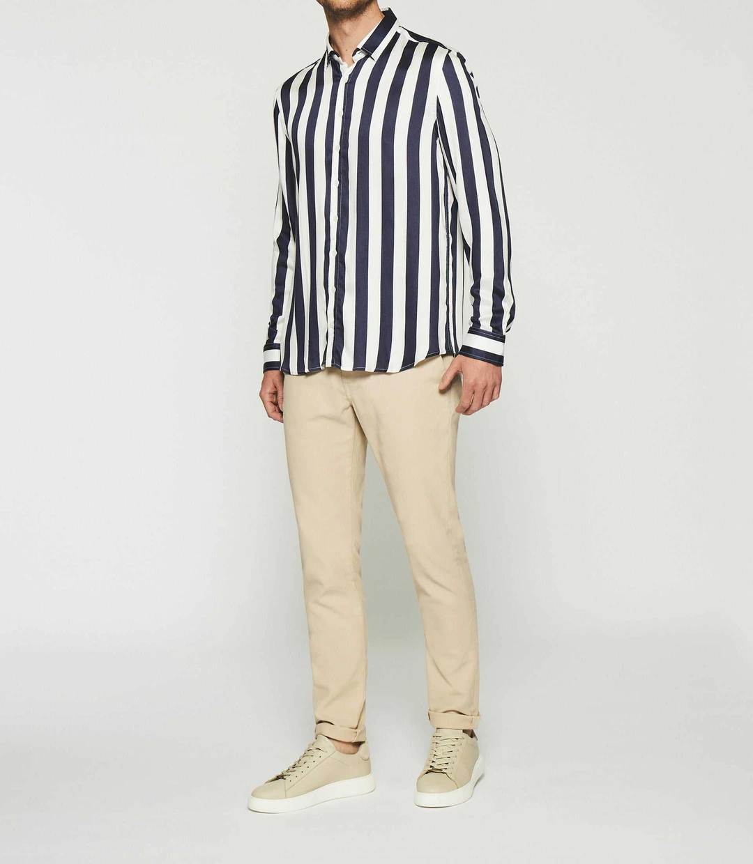 IZAC - Chemise à rayures en satin blanc et marine KENNA
