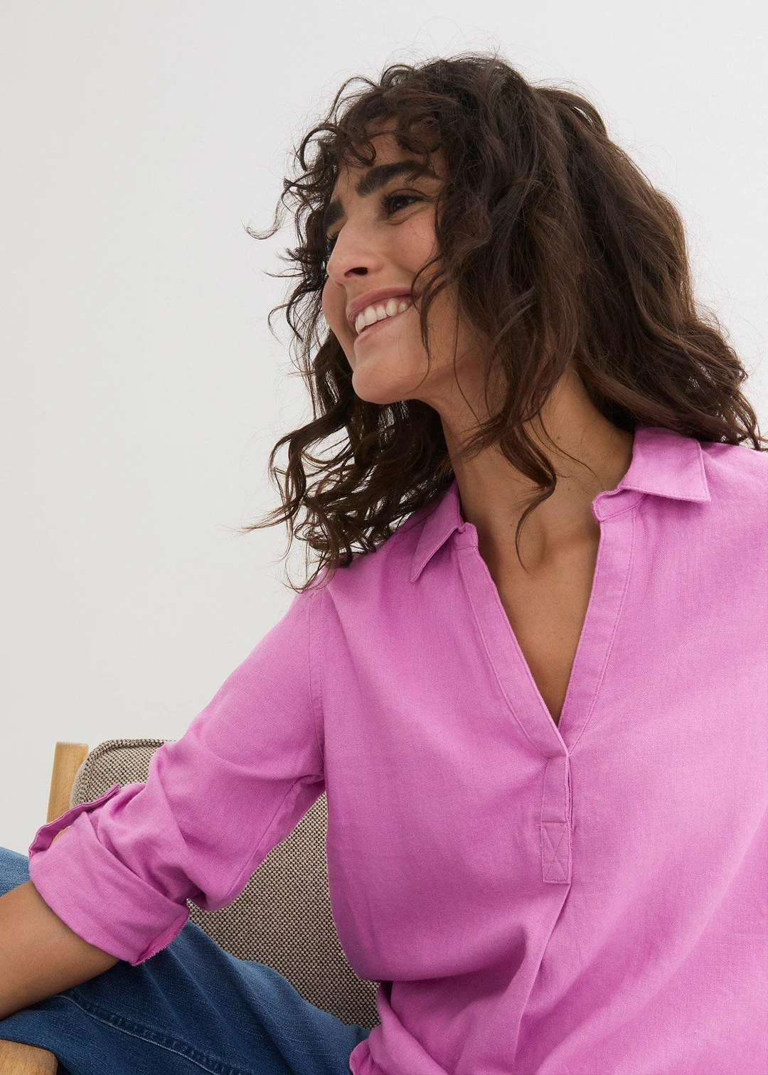 Blouse manches 3/4 en lin mélangé - 3