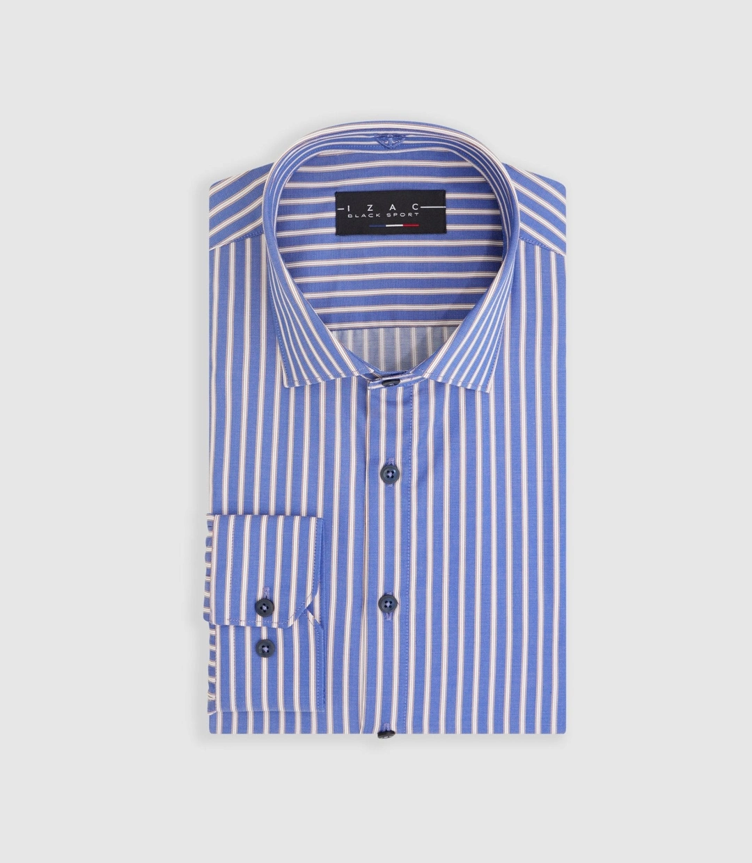 IZAC - Chemise à rayures bleue et camel ''Mayol''