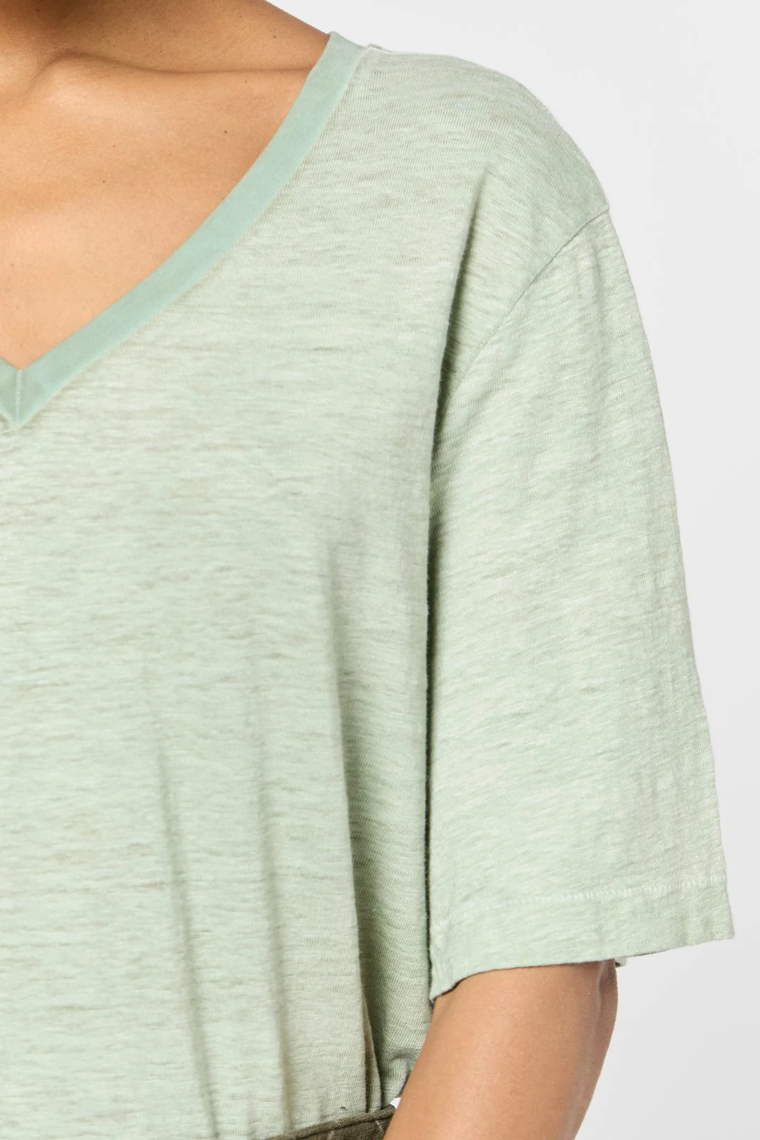 T-shirt ample à col V en lin - GRETA - Camel