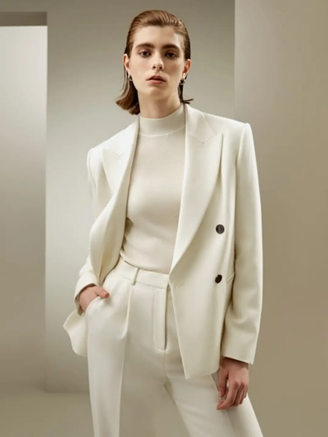 LILYSILK Veste Blazer Laine Femme Blazer Classique Luxueux De Soie Et De Laine Chaleur Et Confort Chaleur Et Confort Blanc Naturel 44
