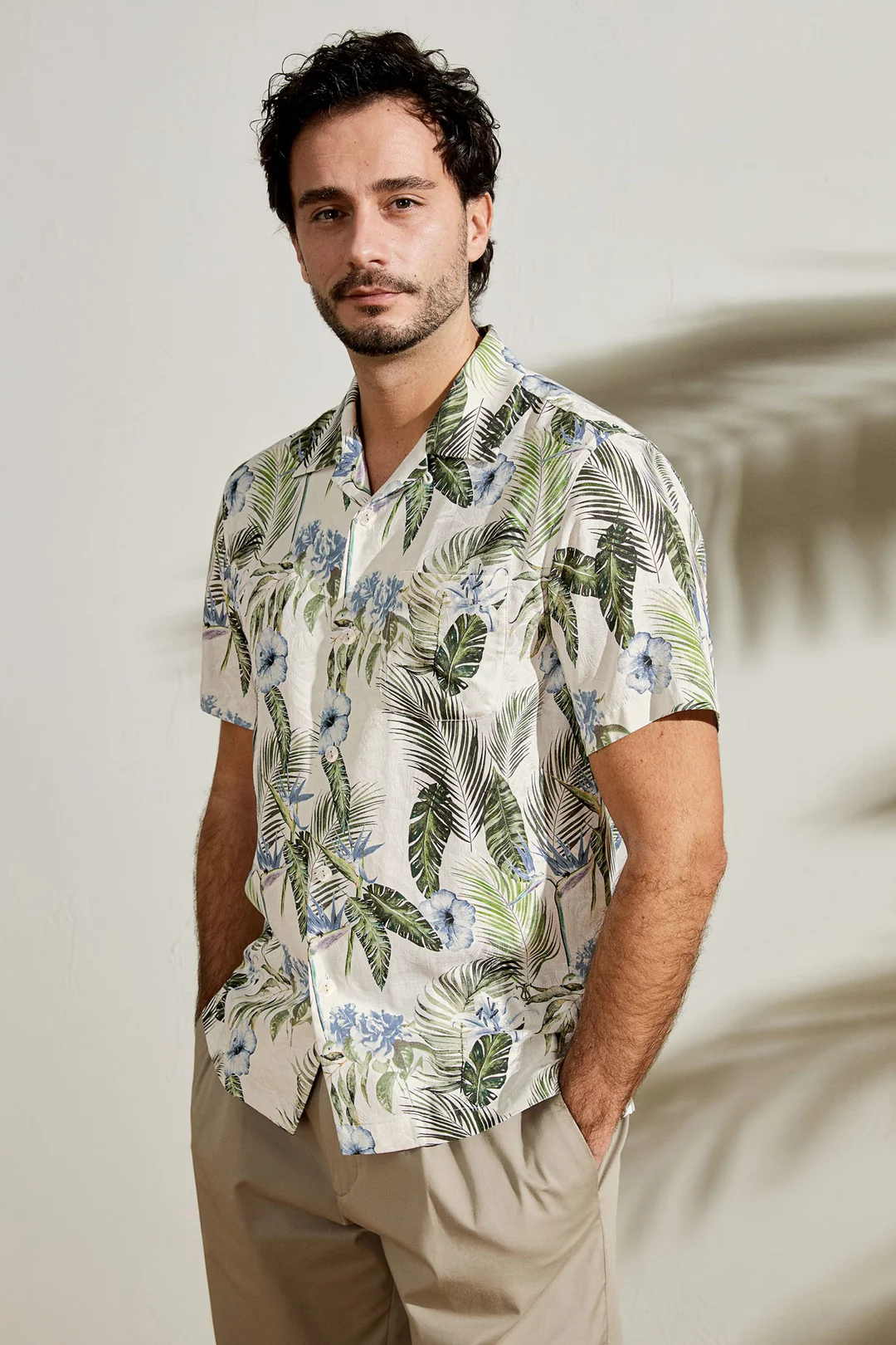 LILYSILK Chemises En Soie Pour Homme Col Ajustable Jacquard De Soie Naturellement Antibactériens Imprimé Palmiers Tropicaux L