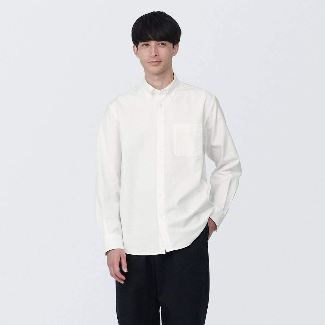 Chemise en coton Oxford lavé col boutonné homme