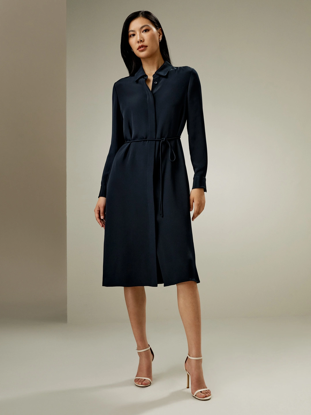 LILYSILK Robes Soie Bleu Minuit Longueur Sous Le Genou, Coupe Régulière Soie Crêpe De Chine Une Touche D'Élégance Dans Votre Vie S