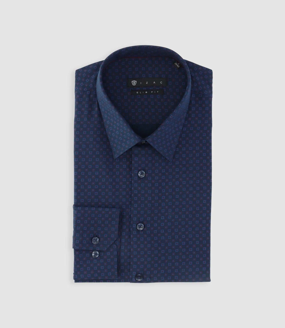 IZAC - Chemise imprimée micro motifs marine et rouge PAMPA