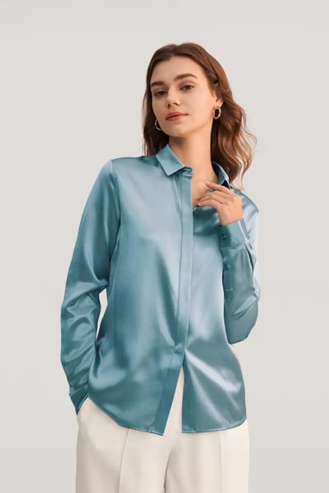 LILYSILK Chemisier Soie Chemise À Manches Longues 100% Soie Style D'Affaires Convient À Toutes Les Saisons Bleu Marine Xs