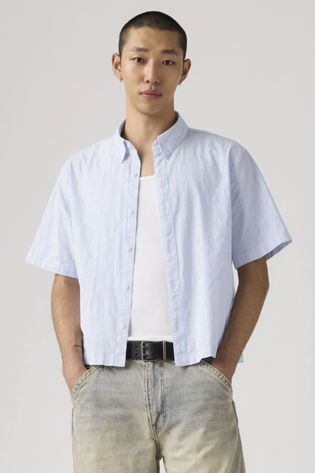 Levi's Chemise Manche Courte Boxy Lama - Homme - Bleu / Bernal Stripe Soft Chambray Blue - XL