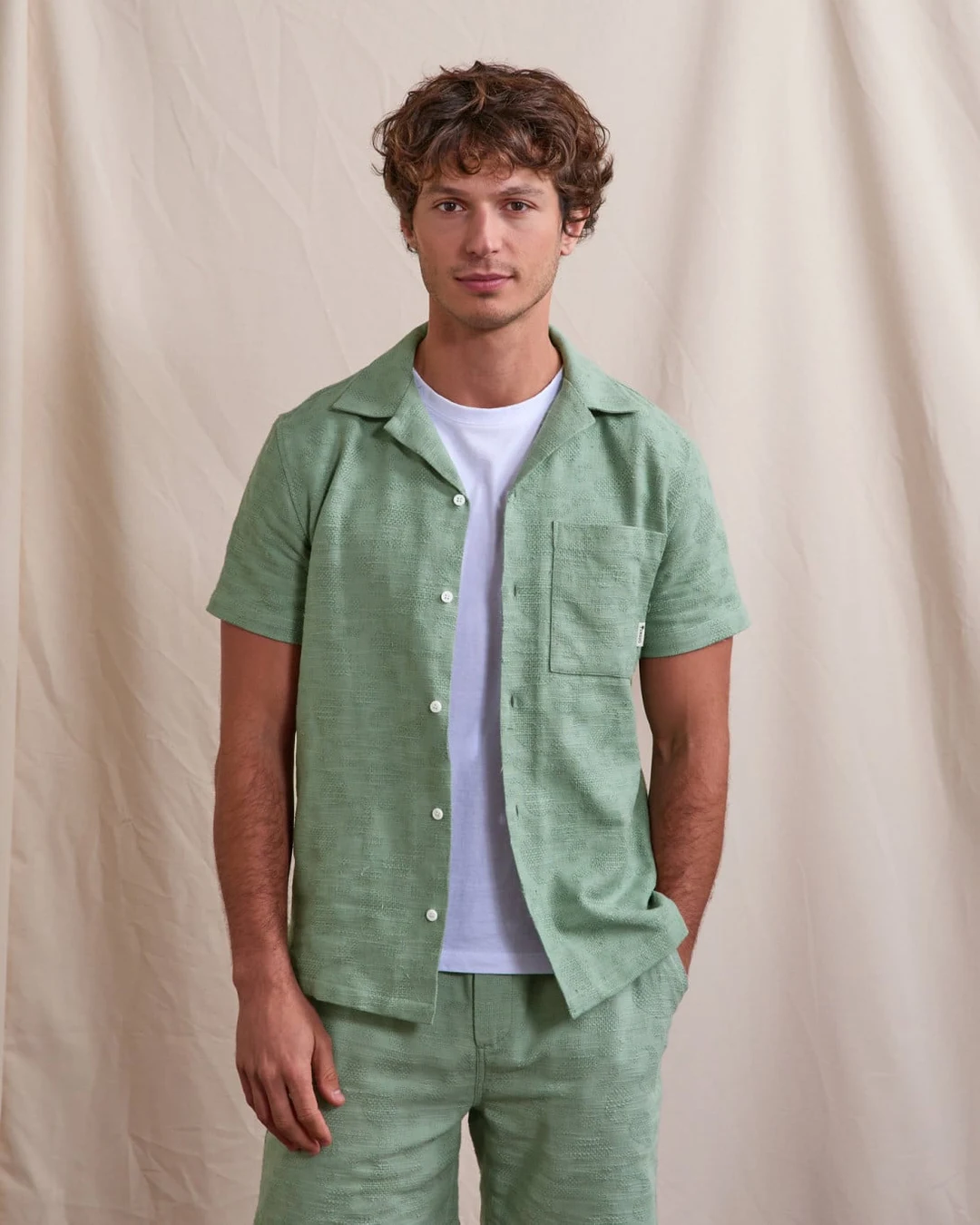 Chemise manches courtes vert clair viscose - PAIOLIVE