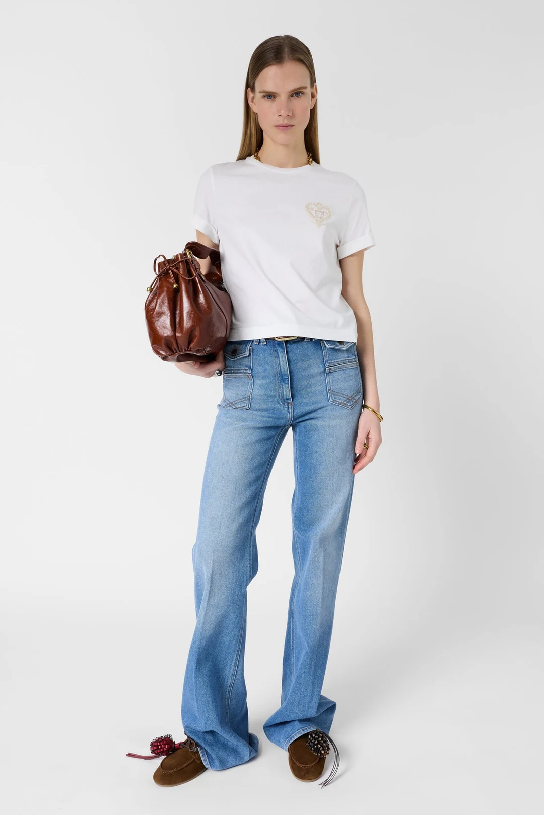 T-shirt en coton à blason brodé - MELIA - Blanc