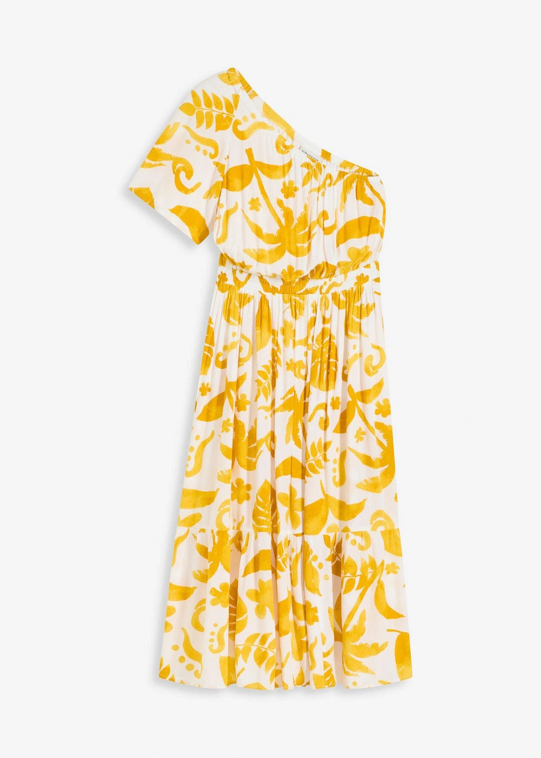 Robe asymétrique imprimée en viscose texturée