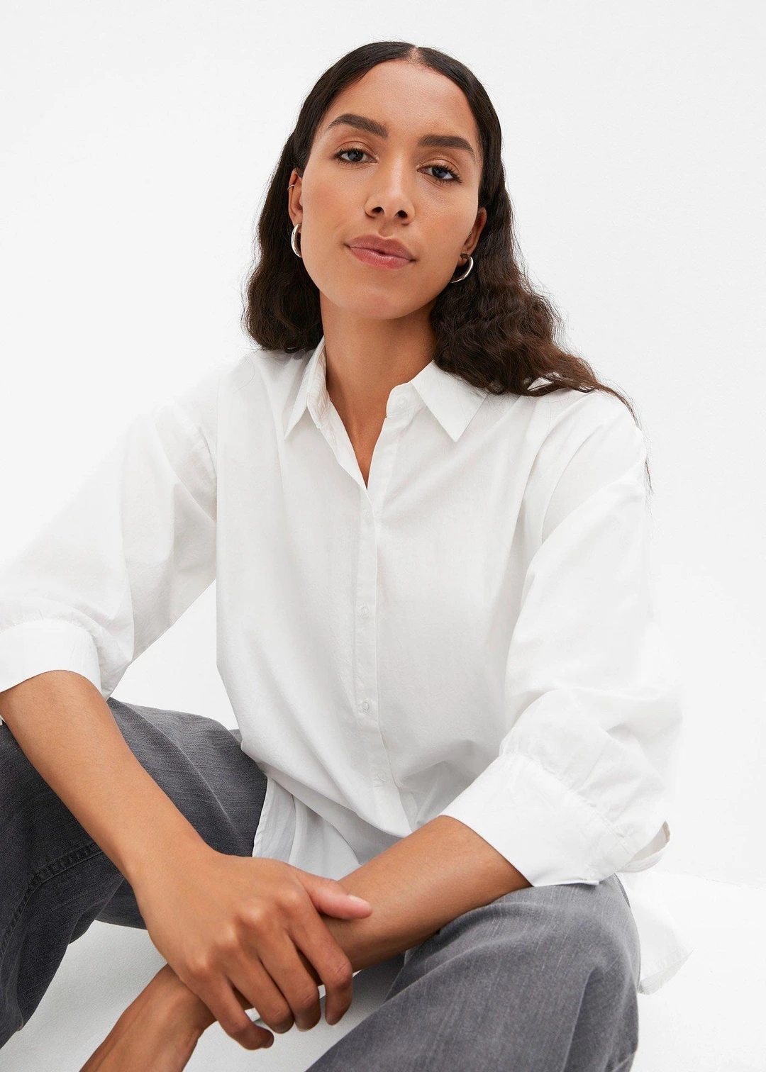 Chemisier oversize en coton, manches 3/4