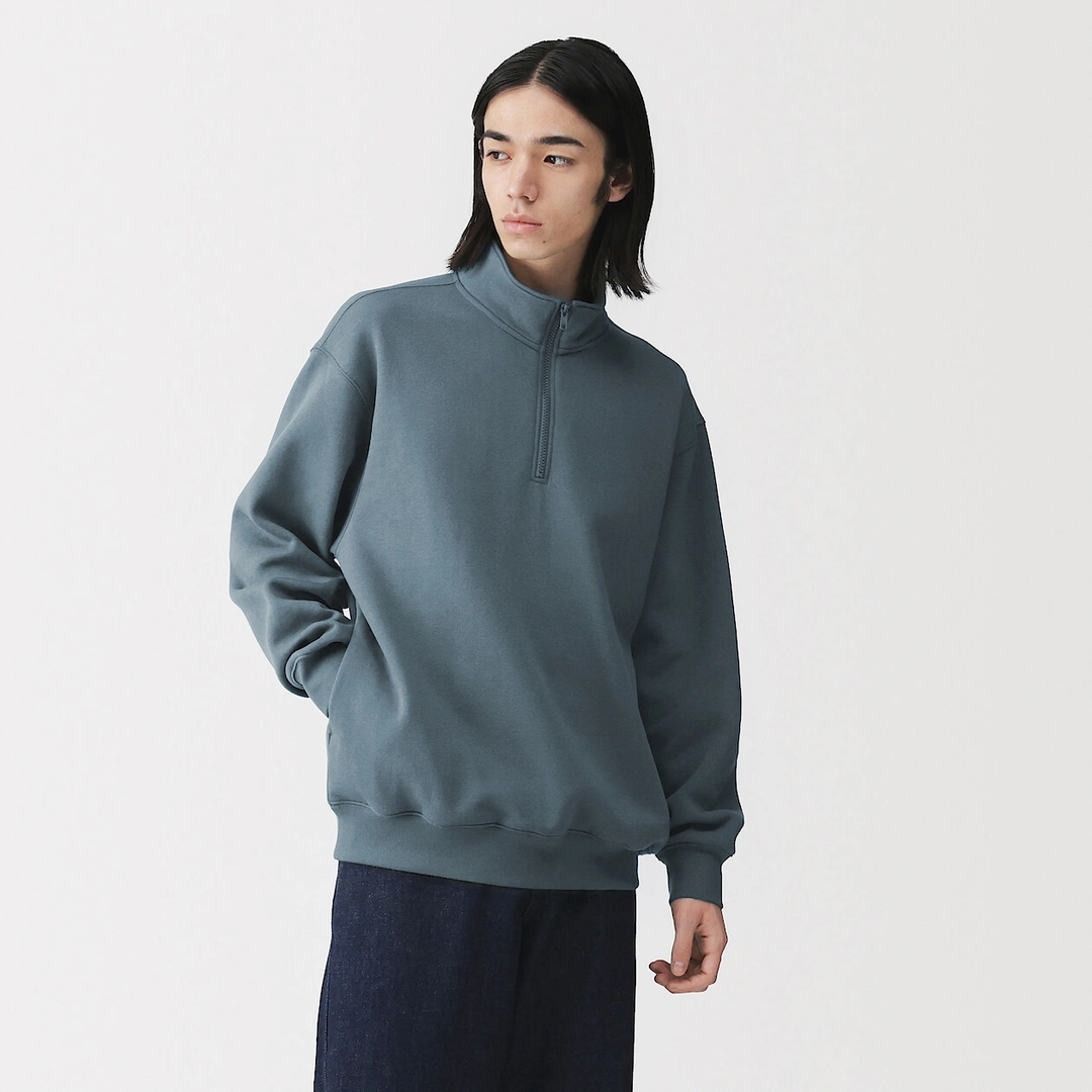 Sweatshirt à demi‐zip en coton mélangé pour homme
