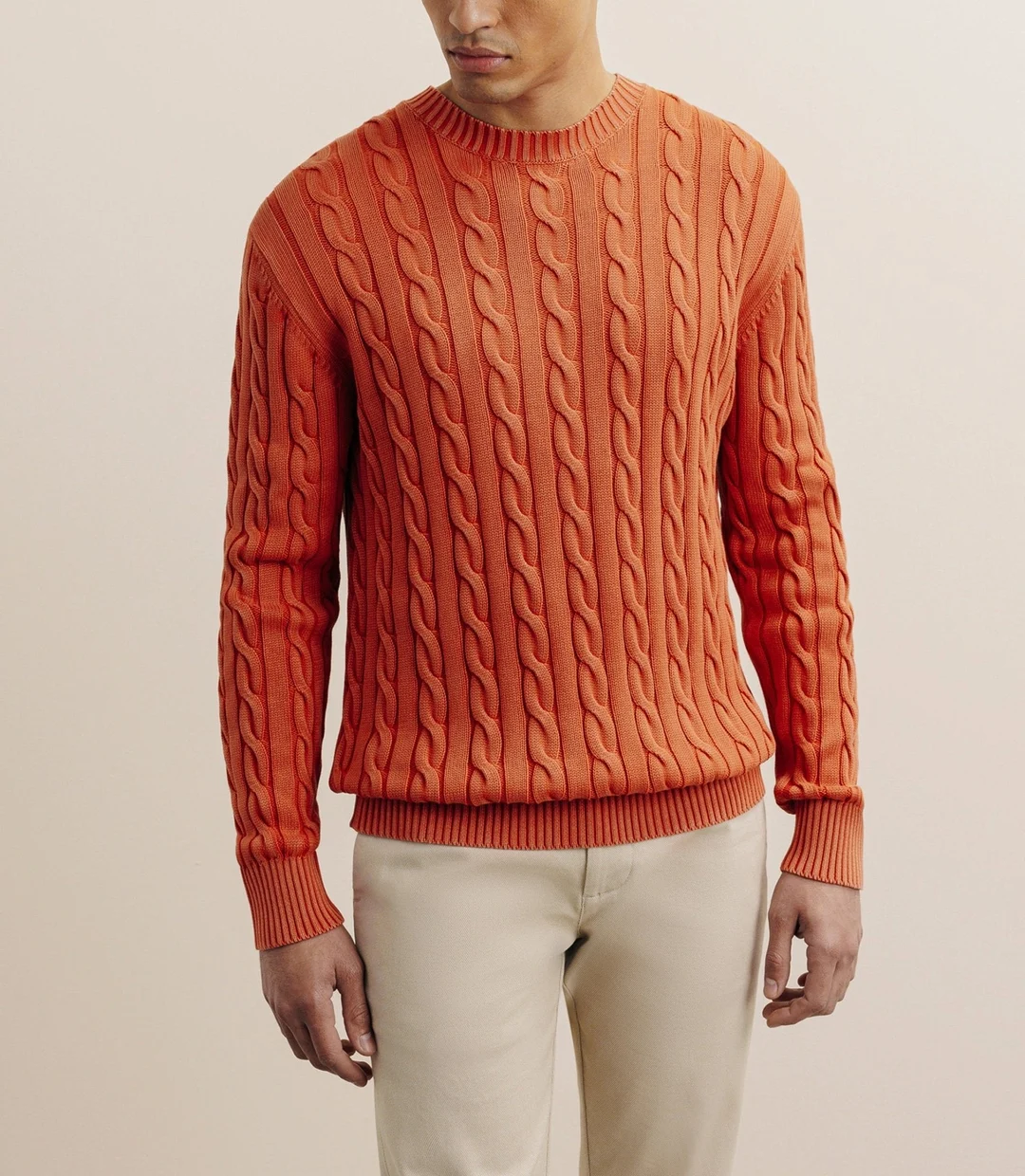 IZAC - Pull col rond à torsade orange foncé