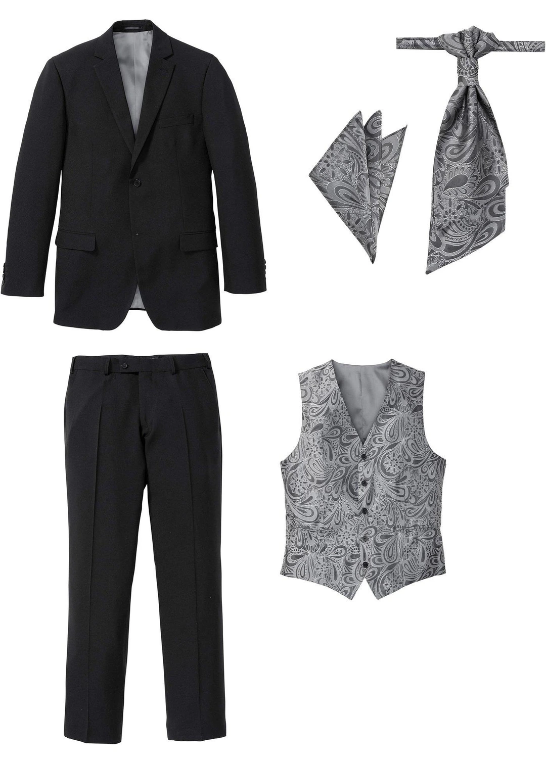 Costume de mariage 5 pièces avec gilet et cravate, regular