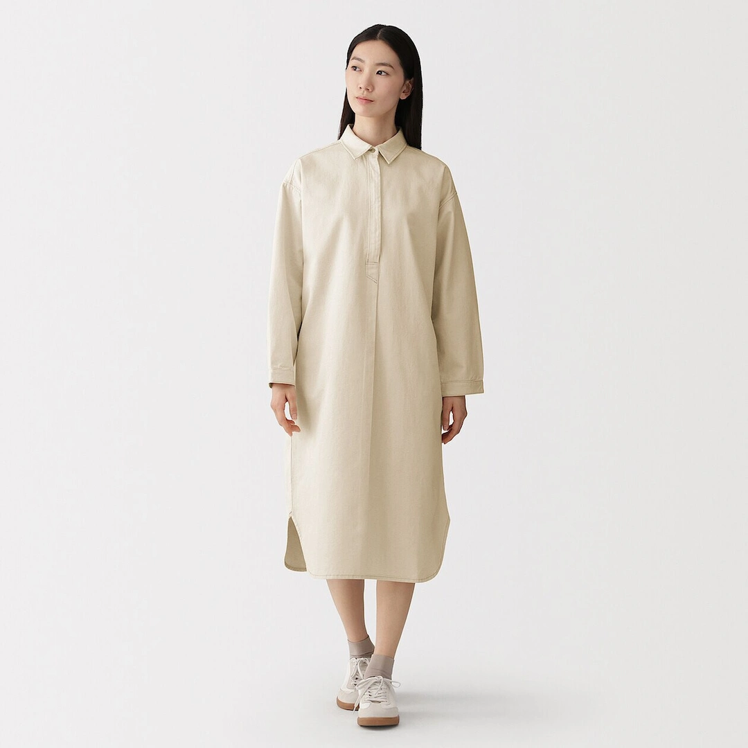 Robe-chemise légère en sergé de kapok mélangé pour femme