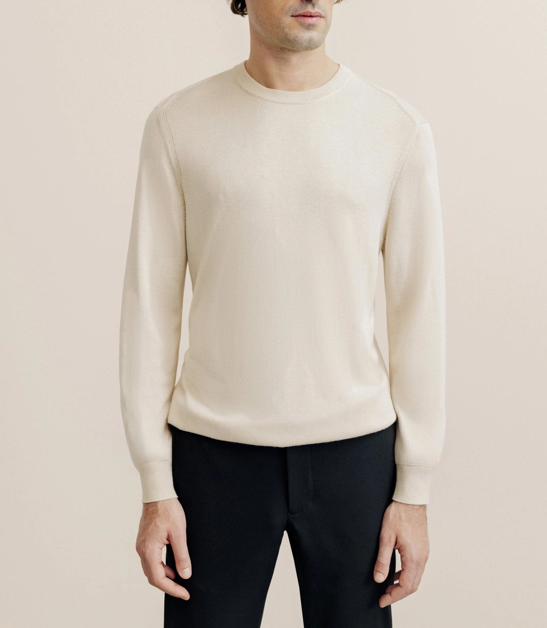 IZAC - Pull col rond en soie beige clair