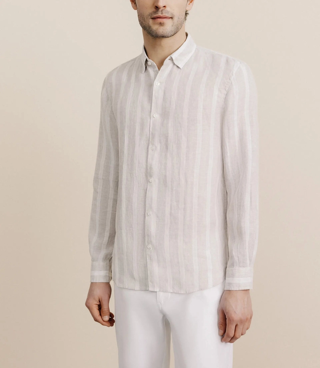 IZAC - Chemise rayée 100% lin beige