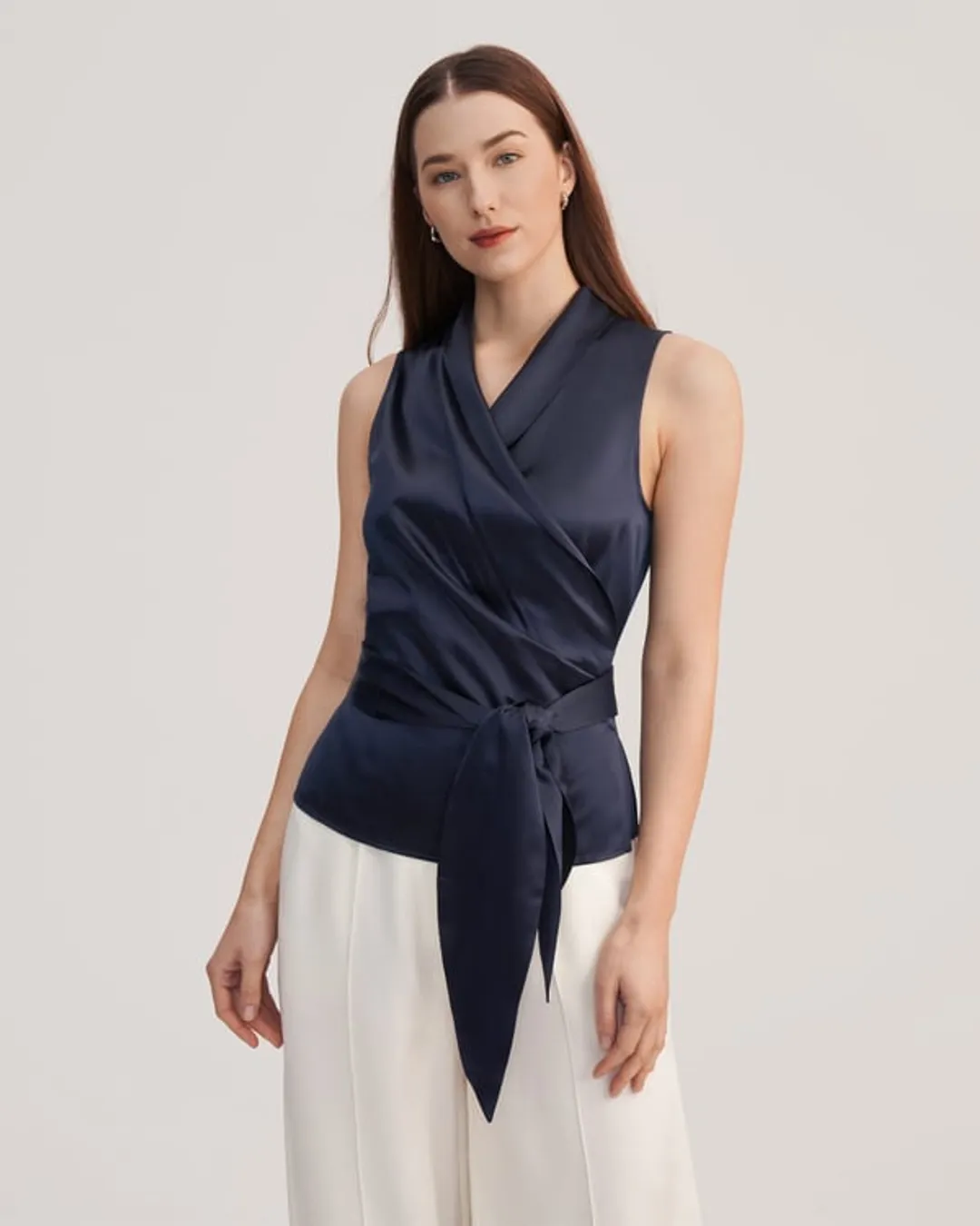 LILYSILK Chemisiers En Soie Noir Modèle Enveloppant Avec Nœud Papillon 100% Soie Naturelle Léger Et Résistant Aux Rides 36