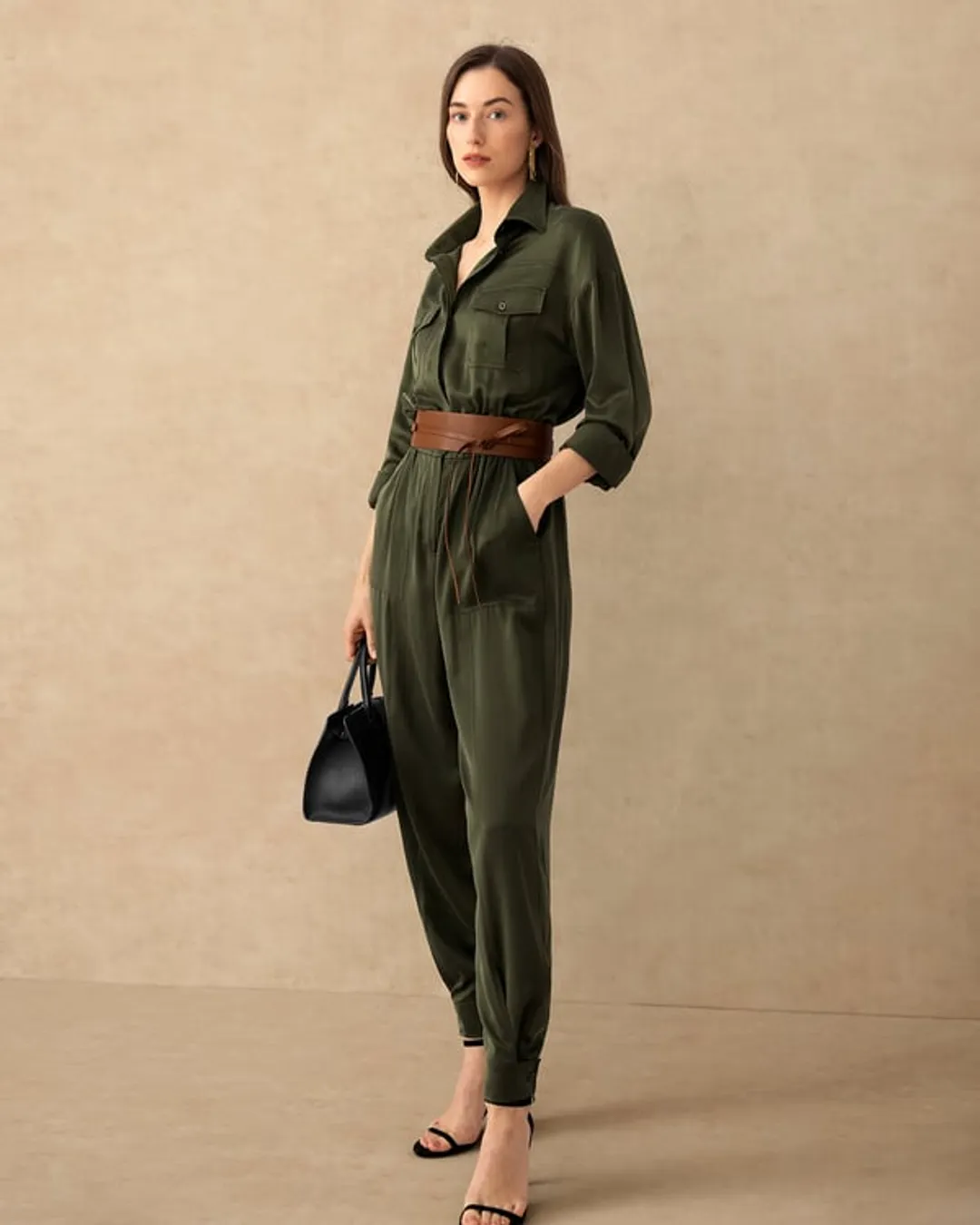LILYSILK Pantalon en Soie pantalon soie femme Vert Safari
