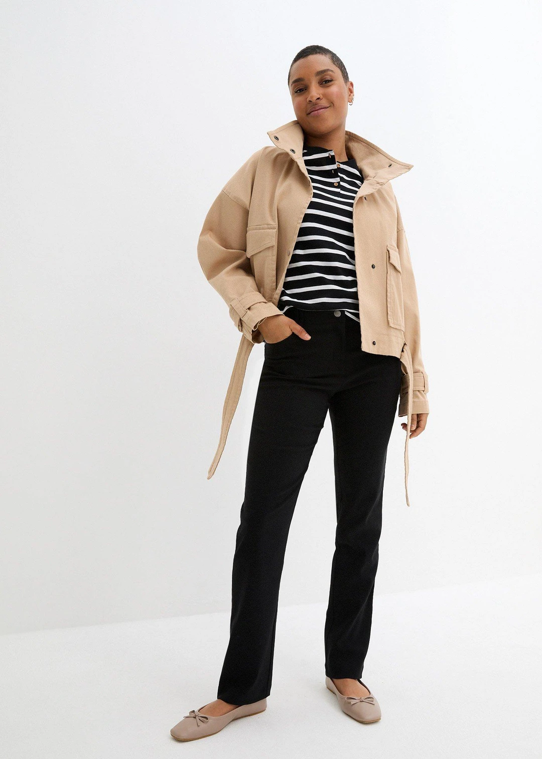 Pantalon droit en bengaline extensible, taille élastiquée