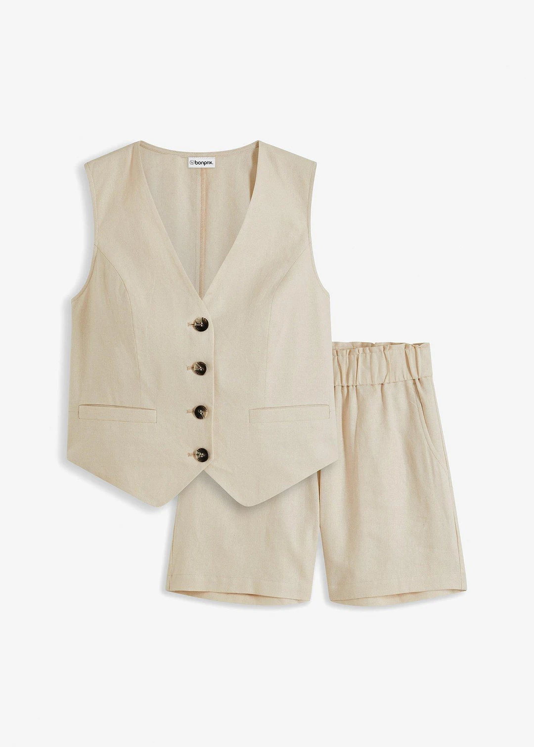 Gilet sans manches et short en lin mélangé