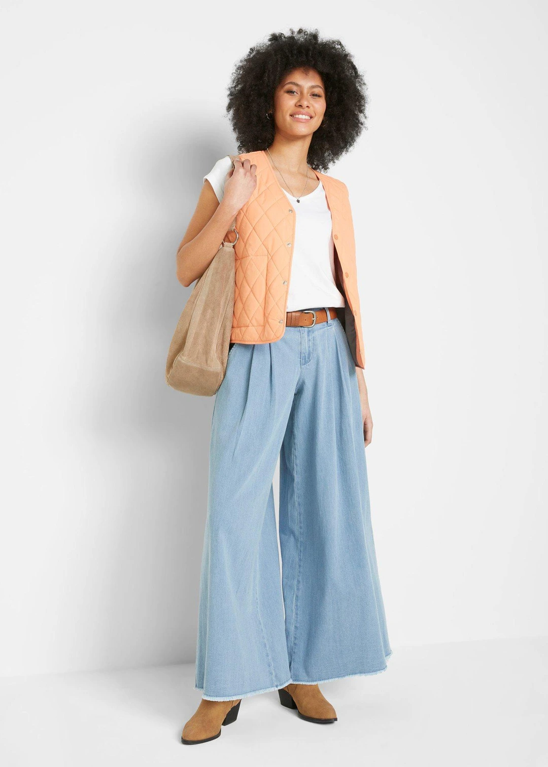 Jupe-culotte large en jean, taille élastiquée - 2