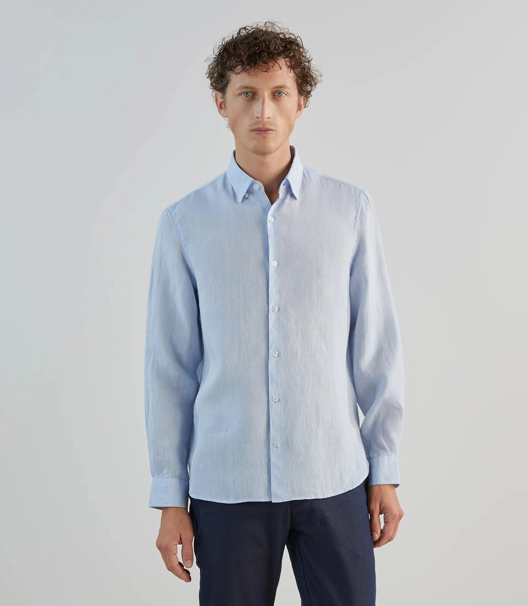 IZAC - Chemise unie 100% lin ciel