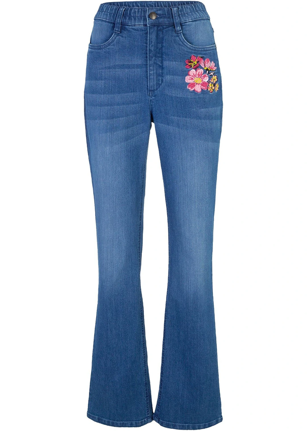 Jean bootcut, taille haute et élastiquée