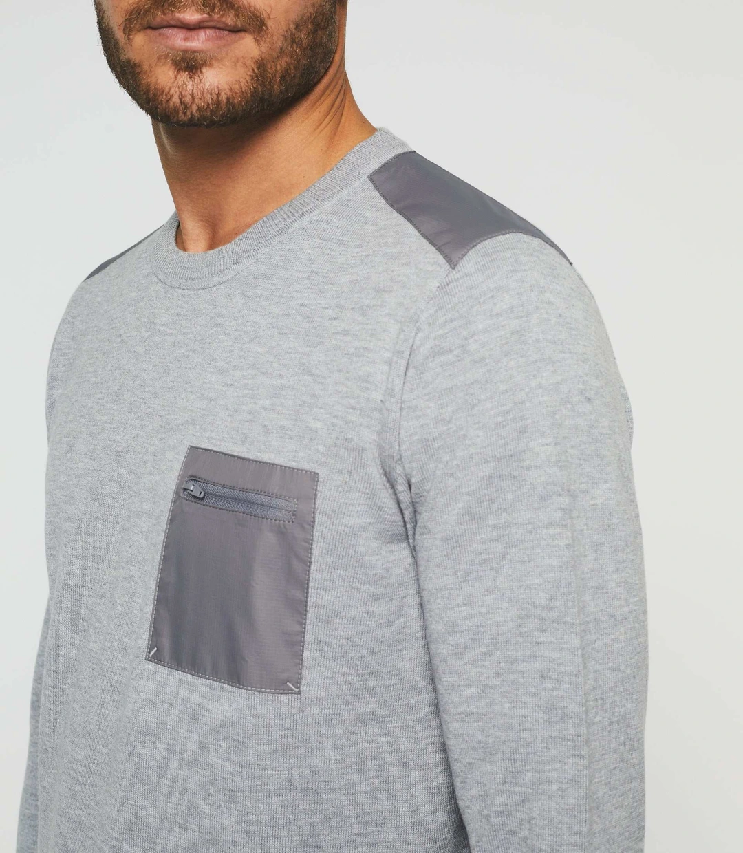 IZAC - Pull col rond gris chiné ''Darius''