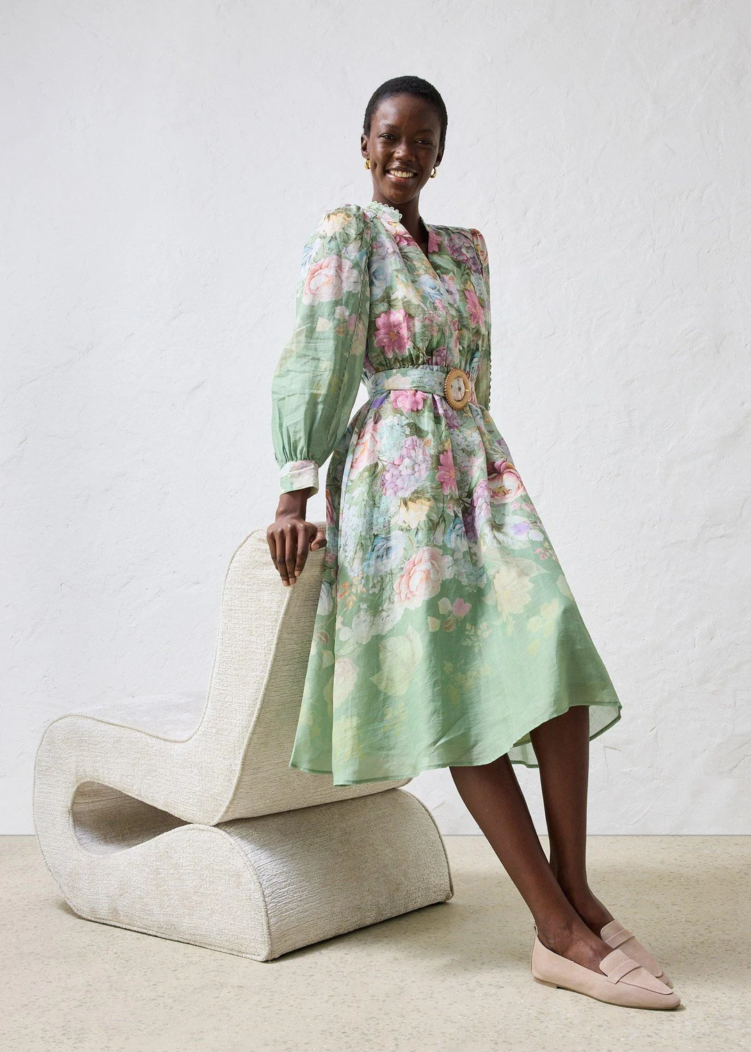 Robe midi en ramie avec ceinture (ens. 2 pces) - 2