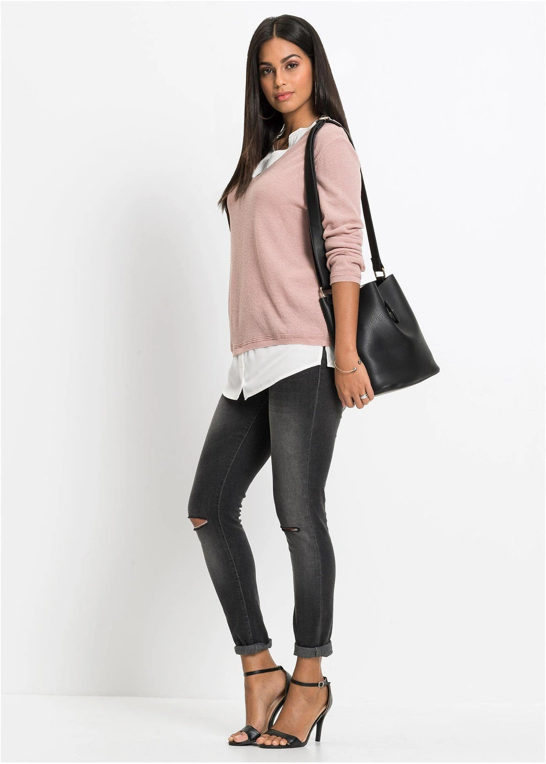 Pull en fine maille avec empiècement chemisier