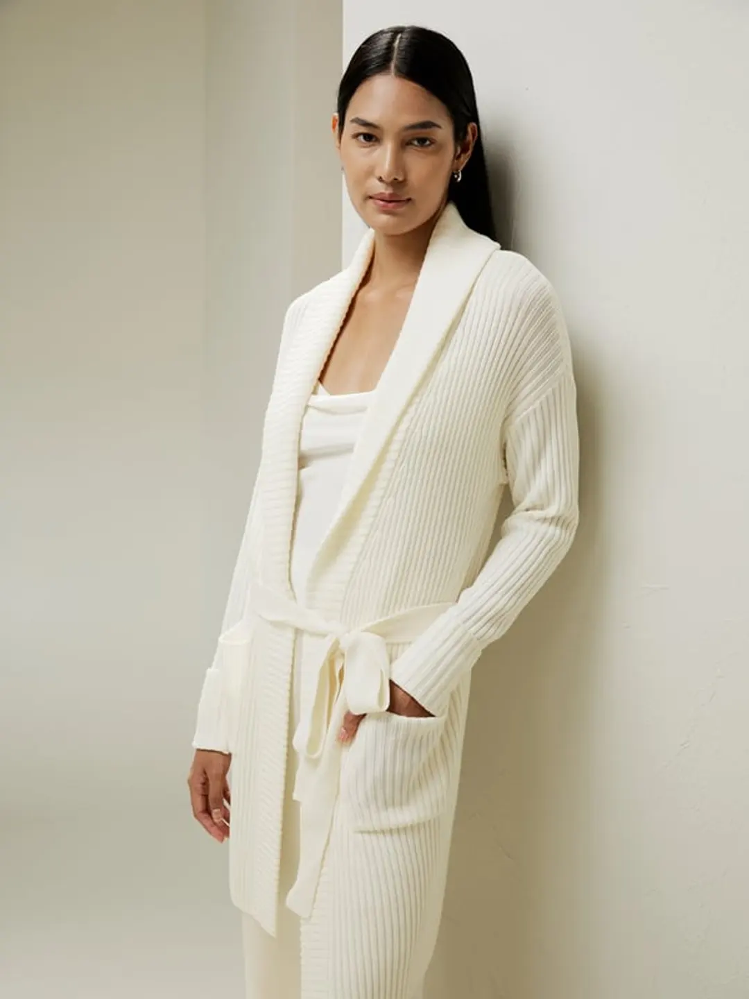 LILYSILK Cardigan Femme Bleu Marine Col Châle, Motif Côtelé 100 % Laine Mérinos Bon Rapport Qualité-Prix, Respectueux De La Peau S
