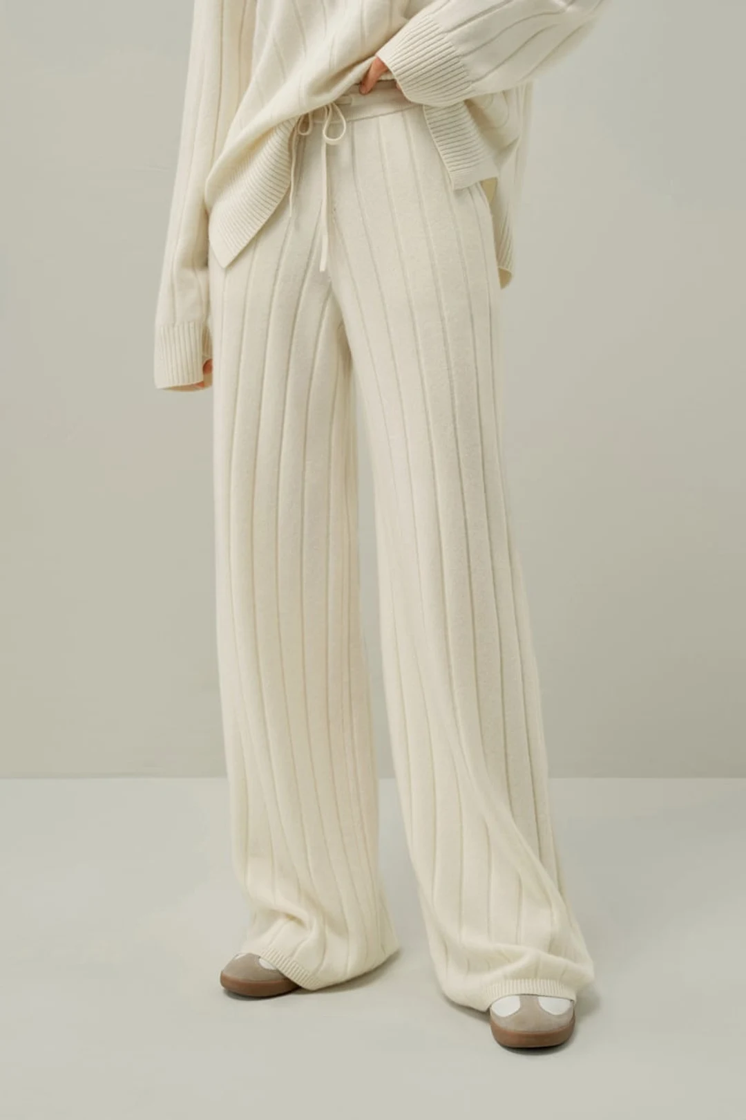 LILYSILK Pantalon Femme Cachemire Jambe Large Élégant et Décontracté Blanc XL