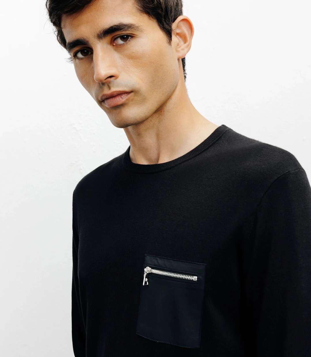 IZAC - Pull manches longues col rond en maille noir