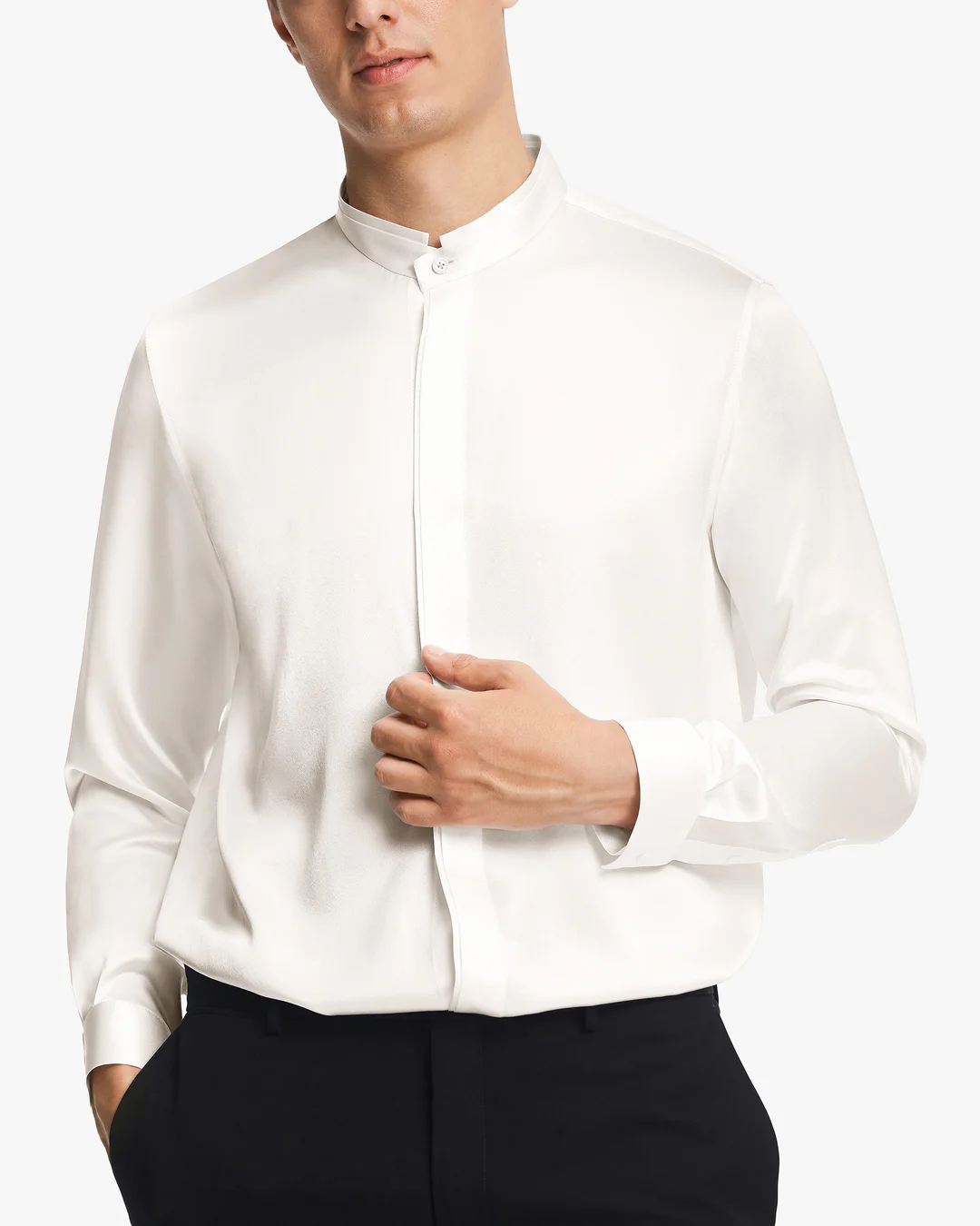 LILYSILK Chemisier En Soie Homme France Chemise Homme Classique En Soie À Patte De Boutonnage Dissimulée Noir