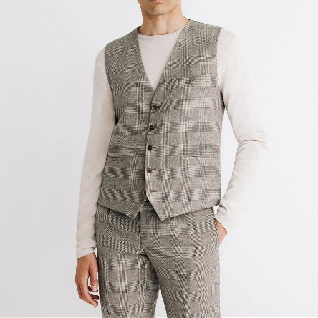 IZAC - Gilet à carreaux beige