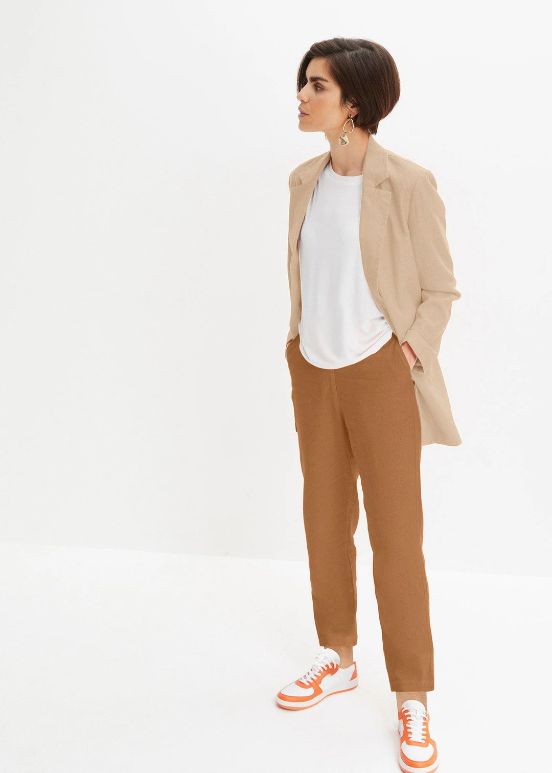 Pantalon cropped taille haute en lin et viscose - 2