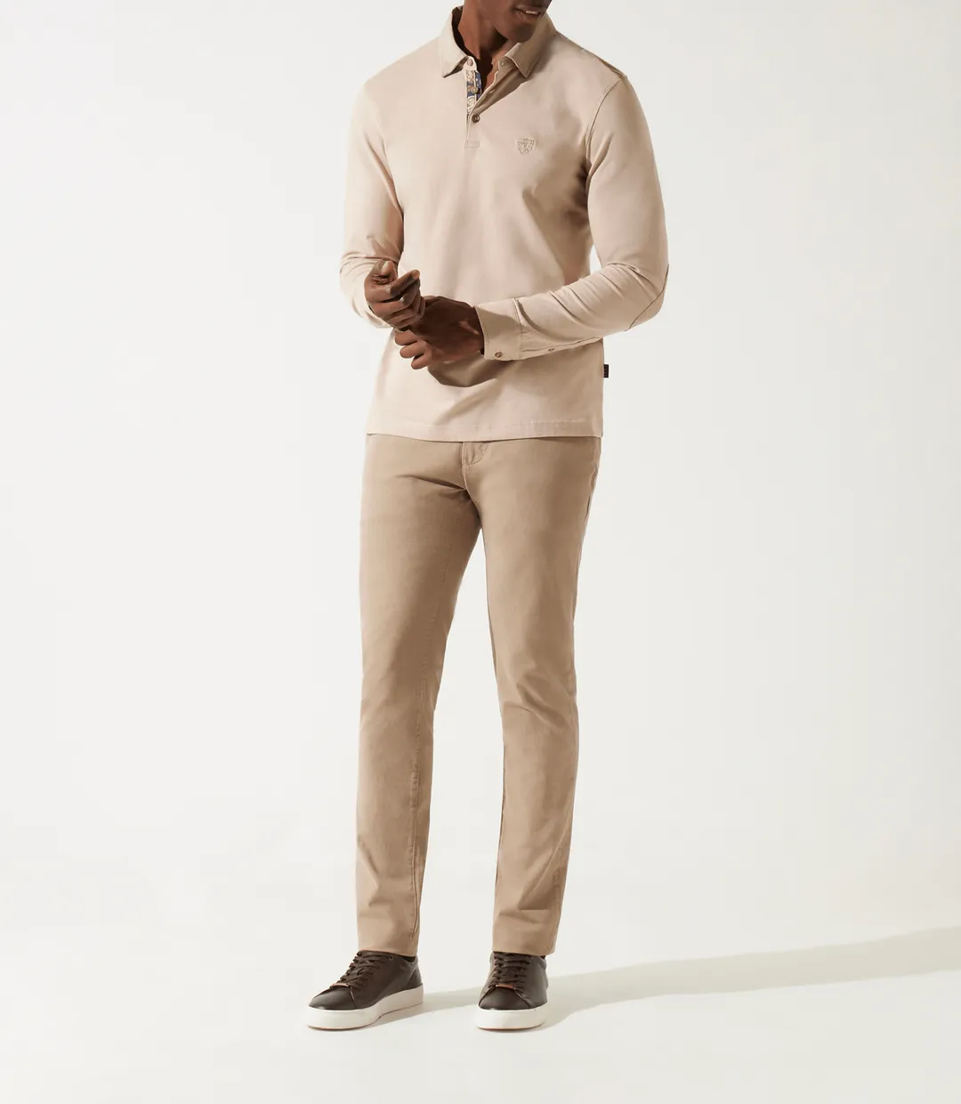 IZAC - Polo beige manches longues col suède beige GARA
