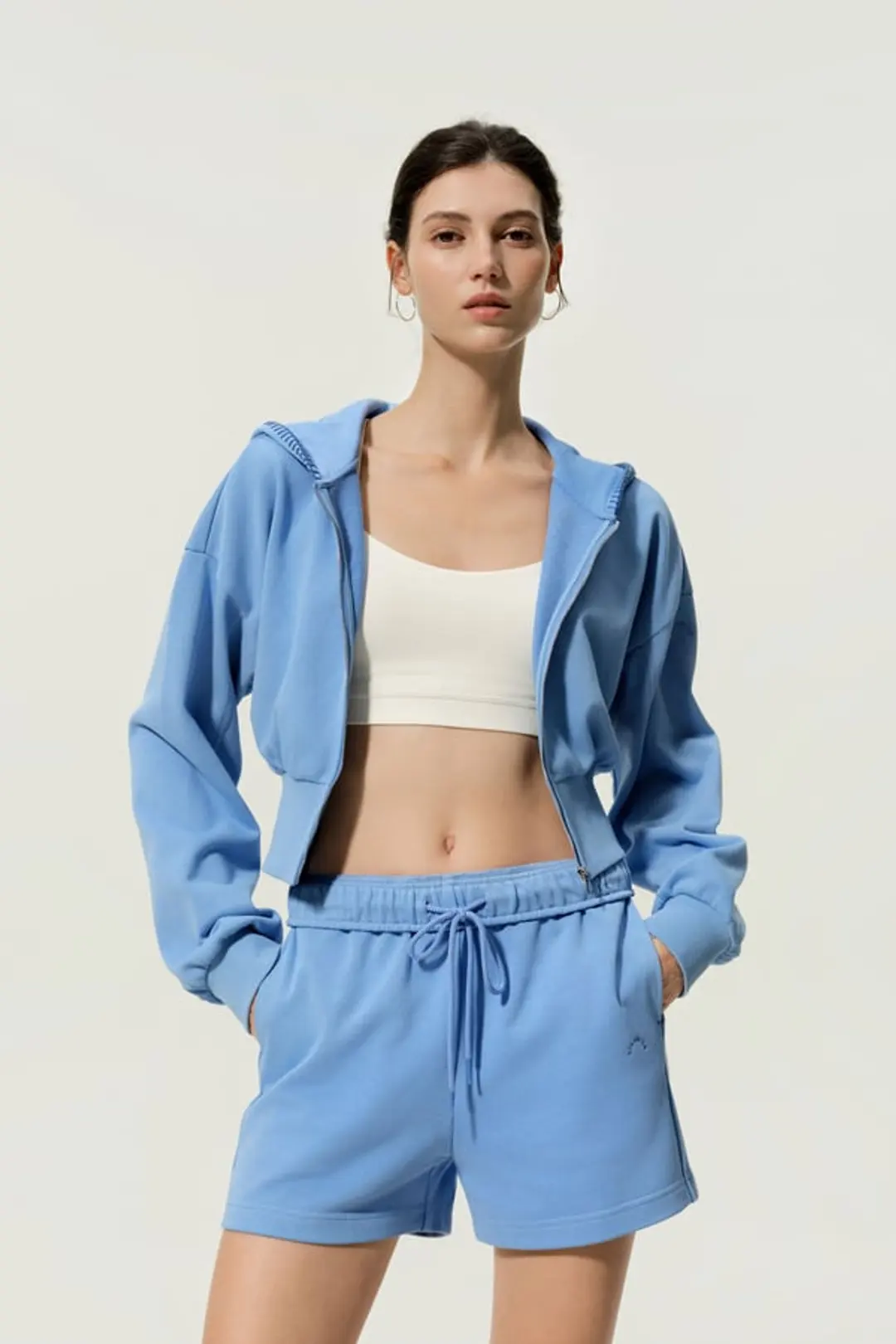 LILYSILK Sweat à Capuche Seamflow Drift Gris Chiné S - Doux, Respirant et Confortable en Soie Mélangée, Coupe Courte